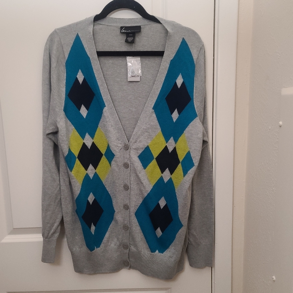 New Lane Bryant Gray V-Neck Button Down Sweater.
